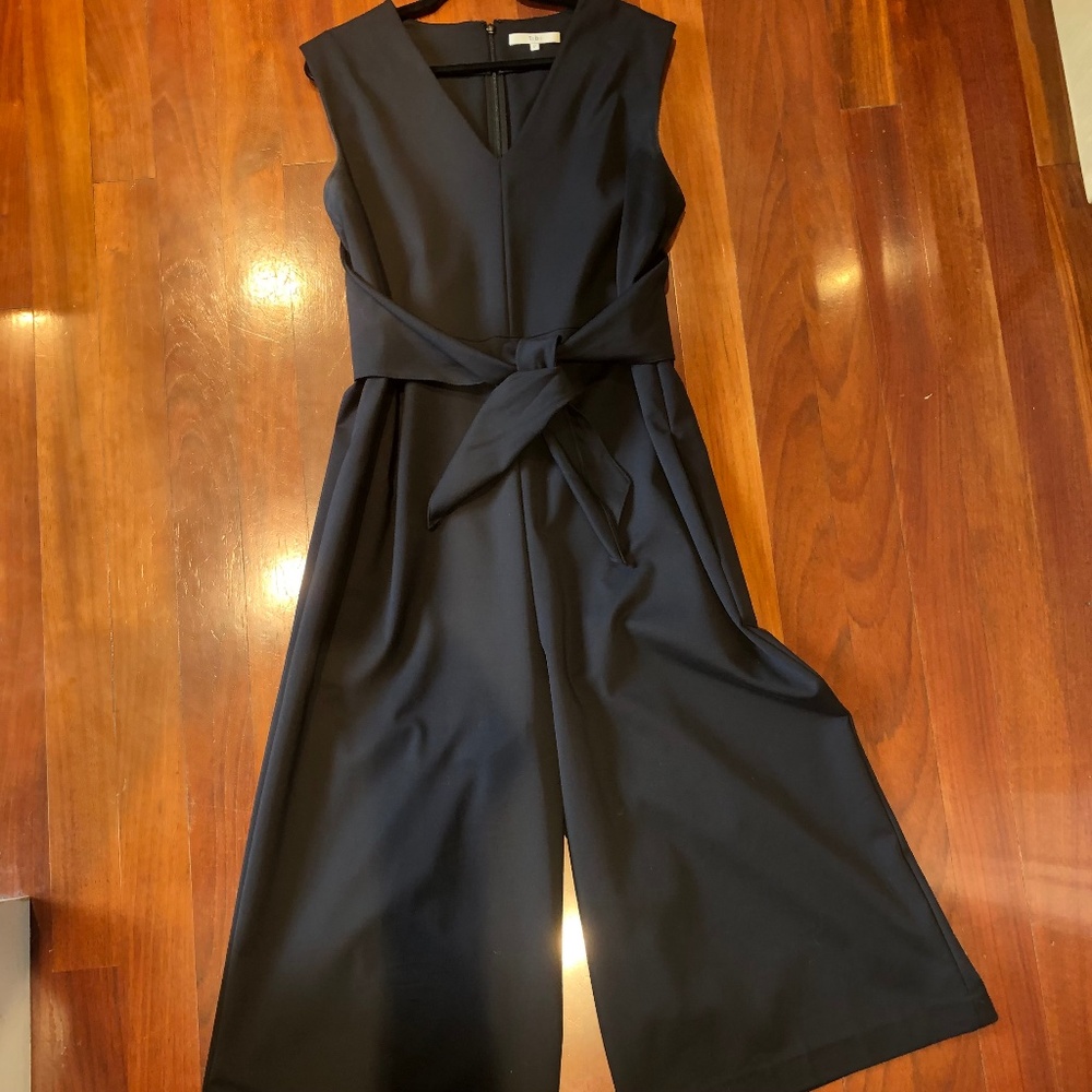 Tibi Black Pantsuit. V Neck, Tie Waist, Wide Leg